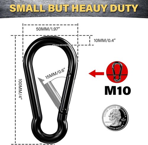 M10 Large Carabiner Clip - Heavy Duty Spring Snap Hooks for Hammocks & Camping | 2PCS Set
