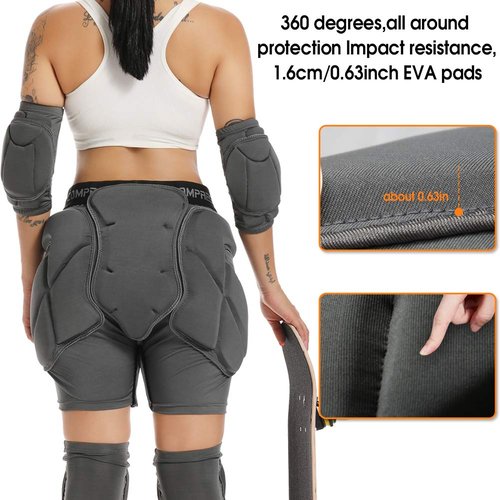 Shinestone Protective Padded Shorts Detachable Protection Pants (Grey,Medium)