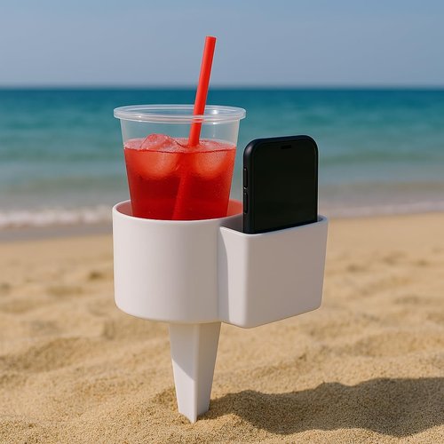 Beach Drink & Phone Holder by Skiennix - 2-Pack Sand Spike Organizer with Pocket for Sunglasses & Keys