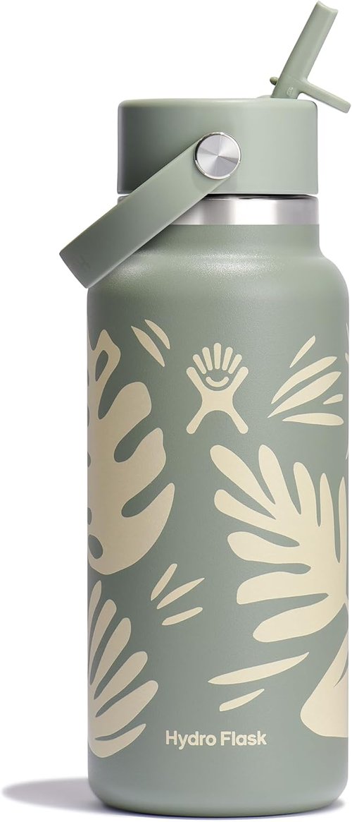 Hydro Flask Water Bottle - Insulated Stainless Steel with Wide Mouth Flex Straw Lid | 32 Oz Botanical Bliss Agave