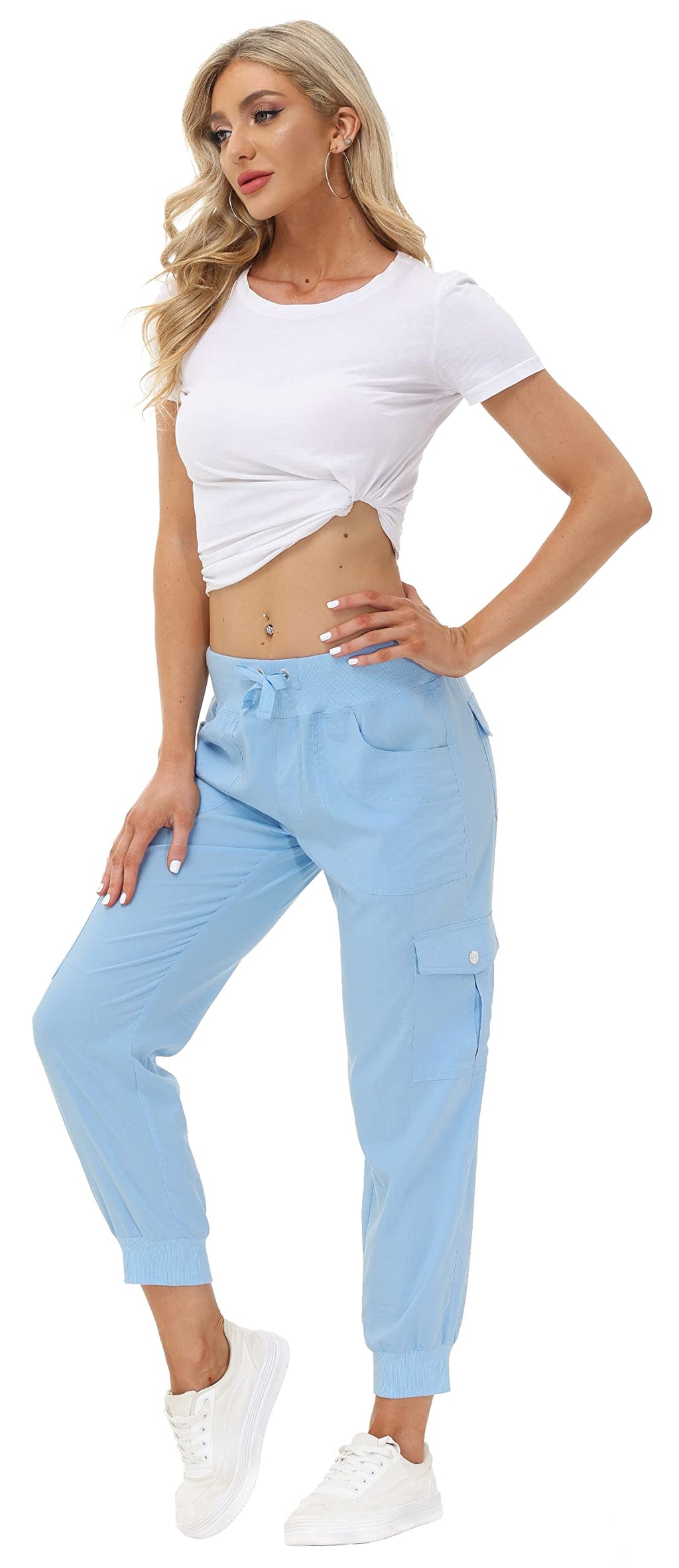 MoFiz Summer Cargo Pants for Womens Quick Dry Outdoor Casual Travel Lounge Hiking Pant Running Joggers Sweatpants with Pockets Wathet XS