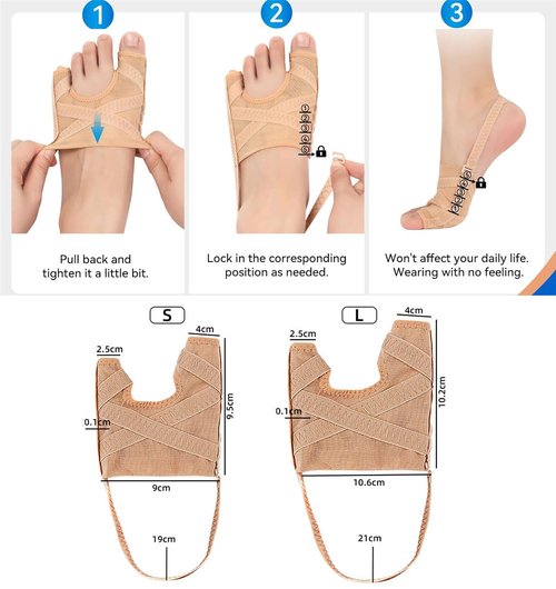 Bunion Corrector, Adjustable Big Toe and Tail Toe Separator Orthopedic Bunion Splint Brace, Hammer Toes Straightener Bunions Relief, Breathable Bunion Socks Sleeves for Women Men, Day Night Support (S)