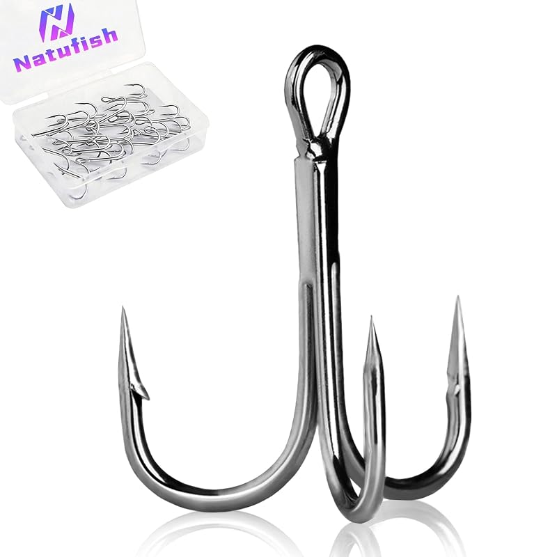 Treble Hooks 25Pcs Replacement Saltwater Fishing Hooks Natufish 3x Barbed 4X Strong