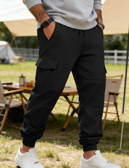 LINENNMAIN Men's Casual Cargo Sweatpants Fleece Lined Workout Joggers Athletic Drawstring Pants with Multi Pockets