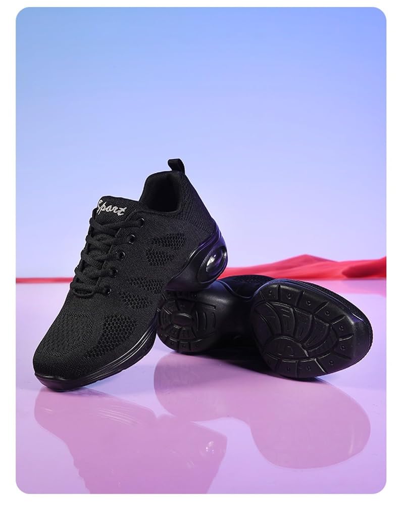 Women's Air Cushion Jazz Dance Shoes - Breathable Mesh, Split Sole, Black