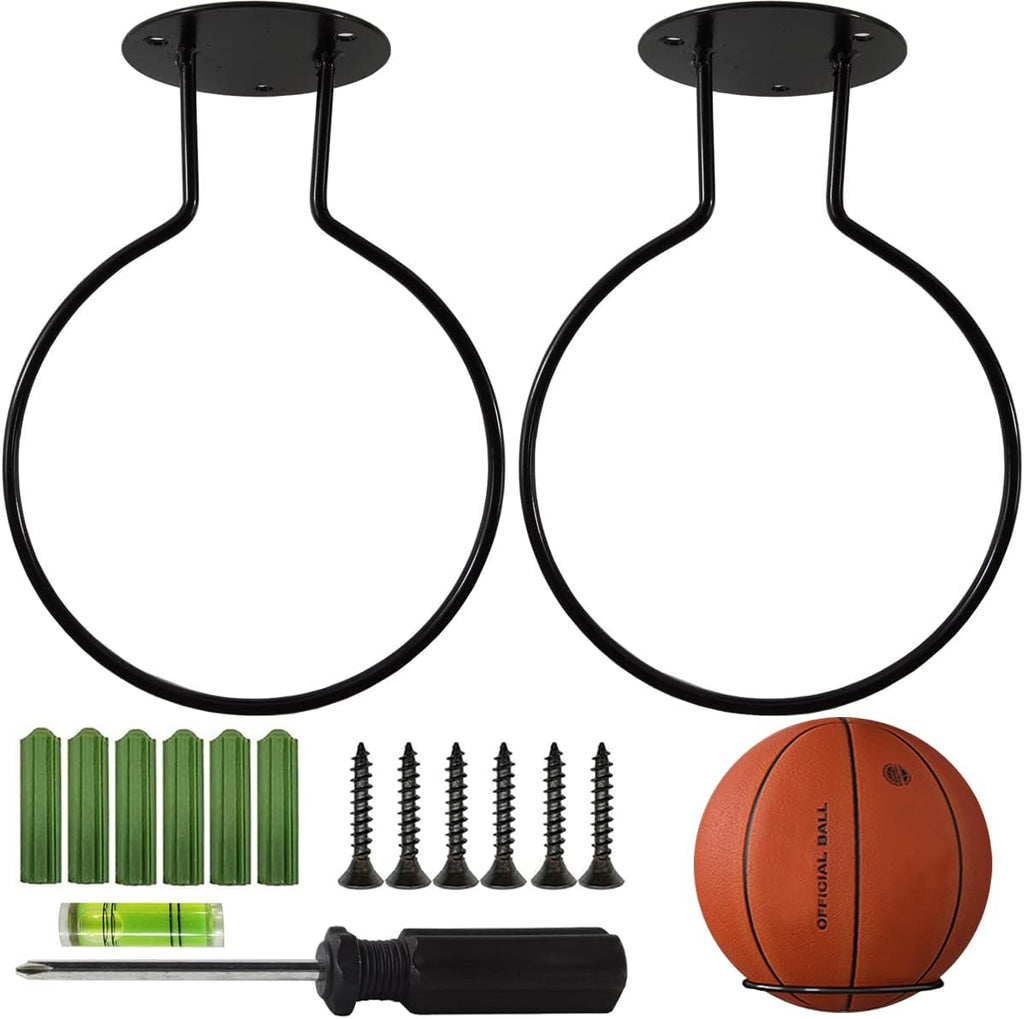 Skiennix Sports Ball Holder Rack - Wall Mounted Steel Storage for Basketball, Volleyball, Rugby, Soccer | 2PCS Set