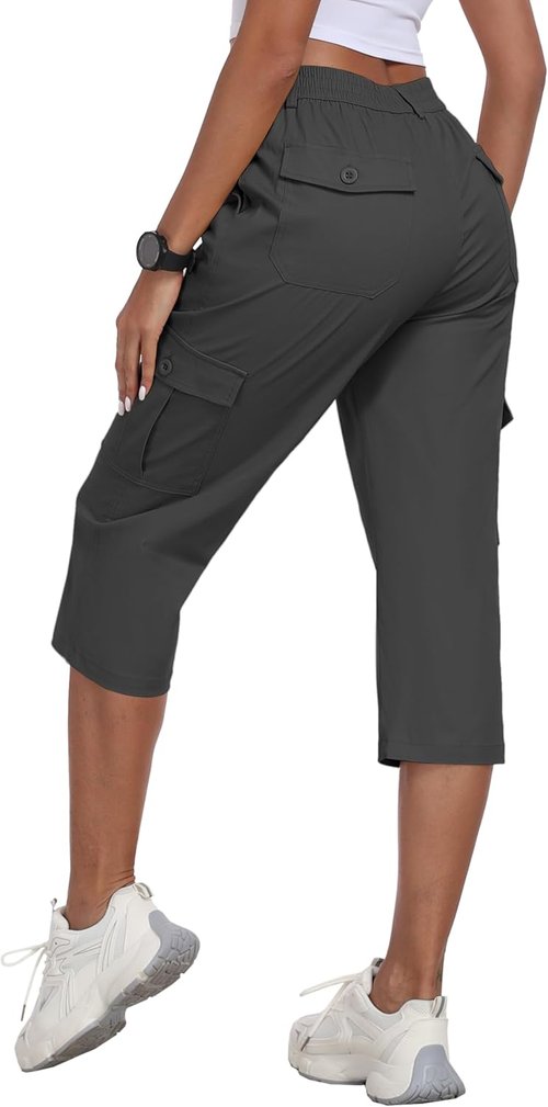 MoFiz Women's Cargo Capris - Lightweight Cotton Hiking Pants with 6 Pockets | Summer Travel Essentials