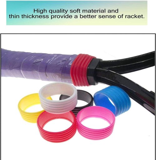 Essivox 5Pcs Tennis Racket Handle Rubber Ring Grip Band, Black, Stretchy Overgrip Racquet Accessory