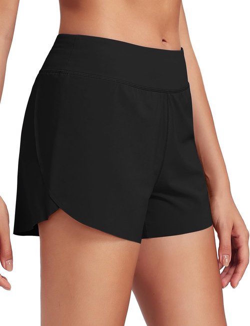 HeyNuts My Pace Athletic Shorts for Women, Upgraded Mid Waisted Workout Gym Running Shorts with Liner 3"