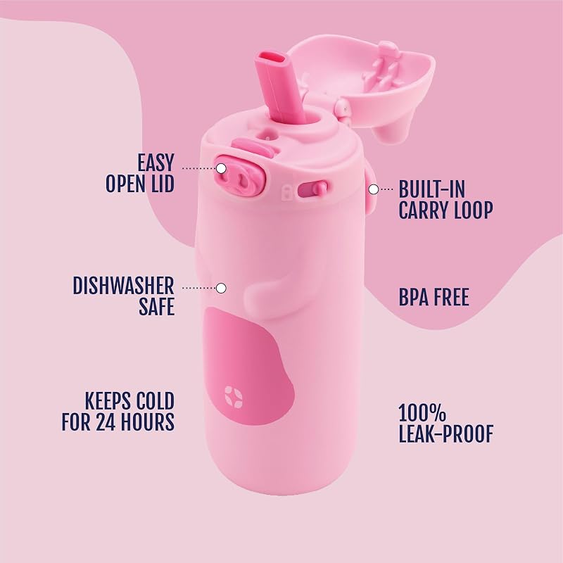 Ello Ellies 12oz Stainless Steel Kids Water Bottle - Pig Variation