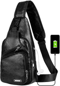Peicees Leather Sling Bag - Men's Crossbody Backpack with USB Charging Port | Stylish & Functional