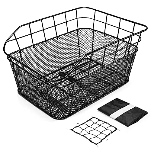 Large Waterproof Bike Rear Basket with Cargo Net & Rain Cover - 20L