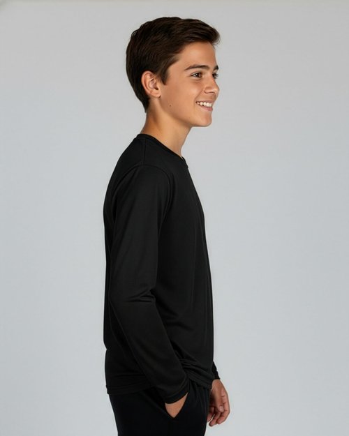 Real Essentials 4 Pack: Boys' Mesh Long Sleeve Athletic T-Shirt - Kids Teens Youth Active Tees Running Tops- Set 3,L, 12-14