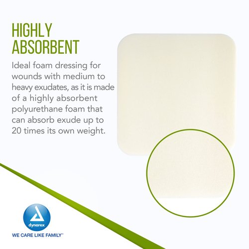 Dynarex CuraFoam Foam Dressings, Non-Bordered, Sterile, Provides Cushioned and Moist Wound Care, Used for Medium to Heavy Exuding Wounds, 4" x 4.25", 1 Box of 10 CuraFoam Dressings