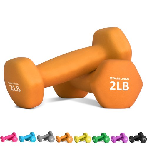 Balelinko Home Gym Equipment Workouts Strength Training Weight Loss Pilates Weights Yoga Sets Free Weights for Women, Men, Seniors and Youth, 2LB Orange, Pair