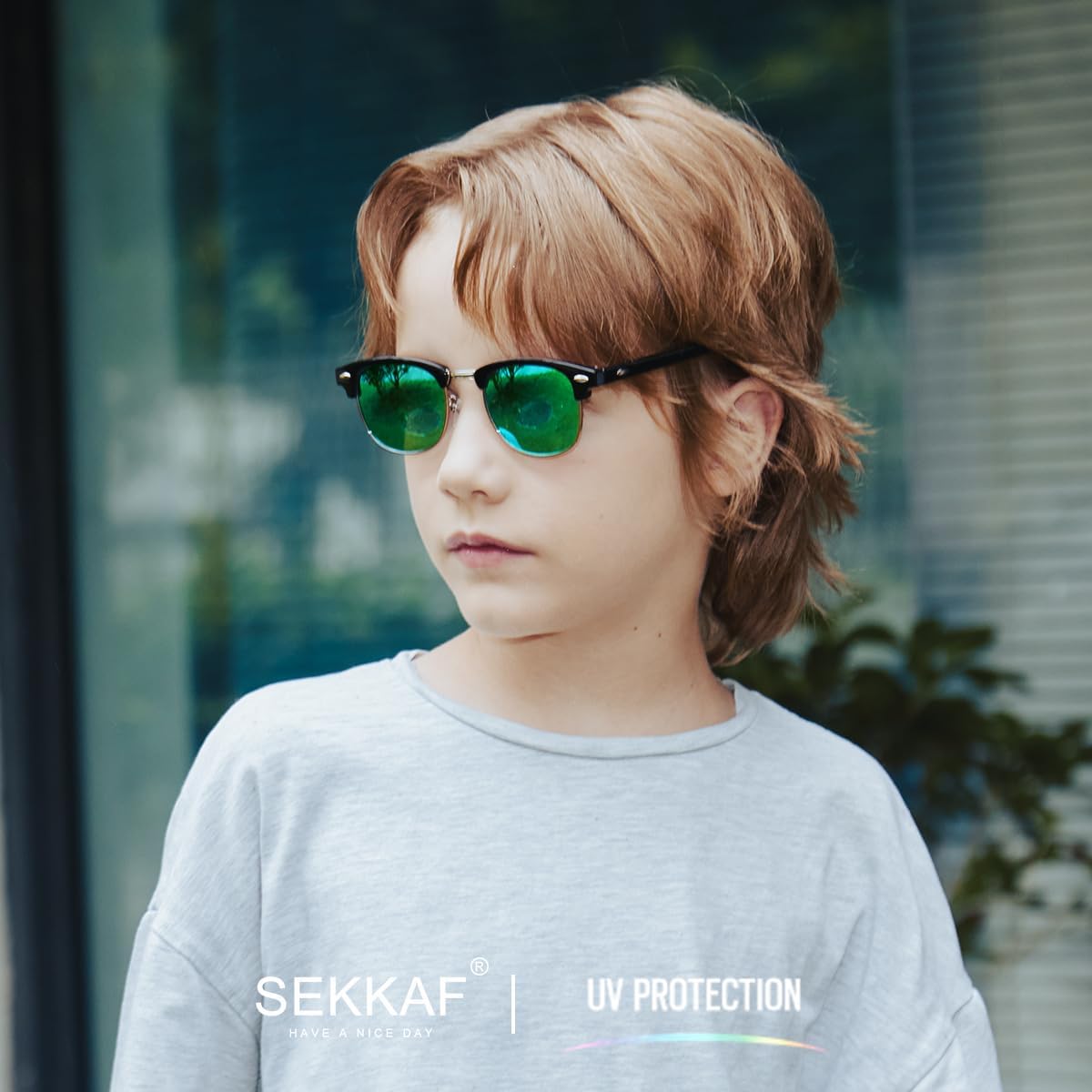 Skiennix Kids Polarized Sunglasses - Retro Semi-Rimless Frame with UV Protection | Stylish Shades for Boys & Girls