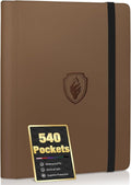 Fabmaker Premium 9 Pocket Card Binder - Sturdy Trading Card Album for 540 Cards | Brown PU Cover