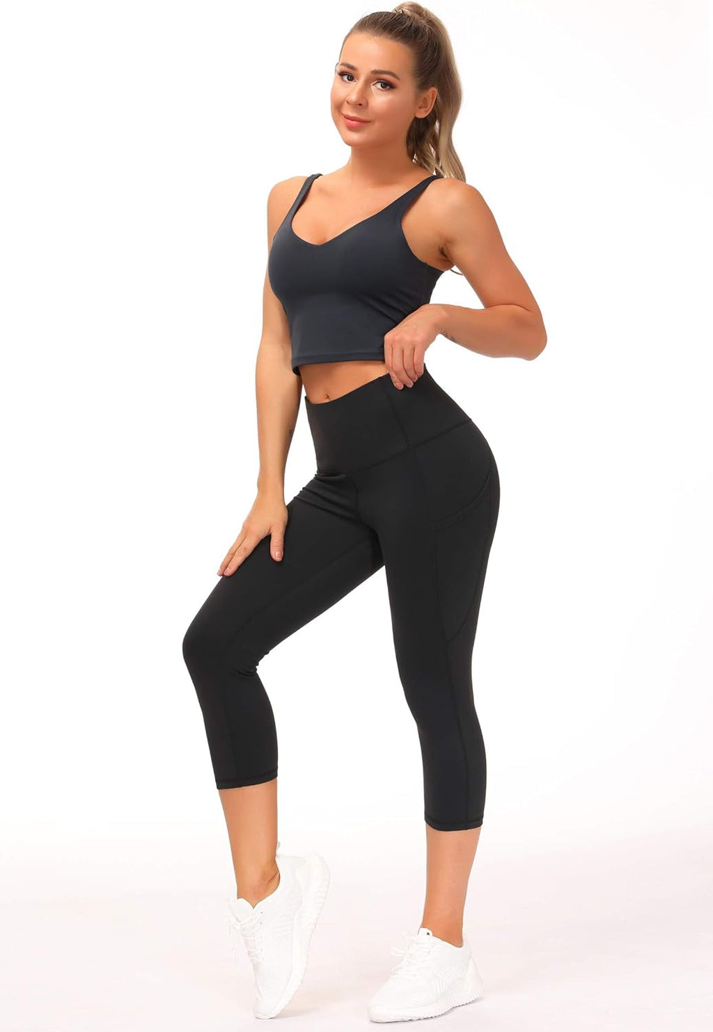The Gym People | Thick High Waist Yoga Pants with Pockets - Tummy Control Leggings for Women