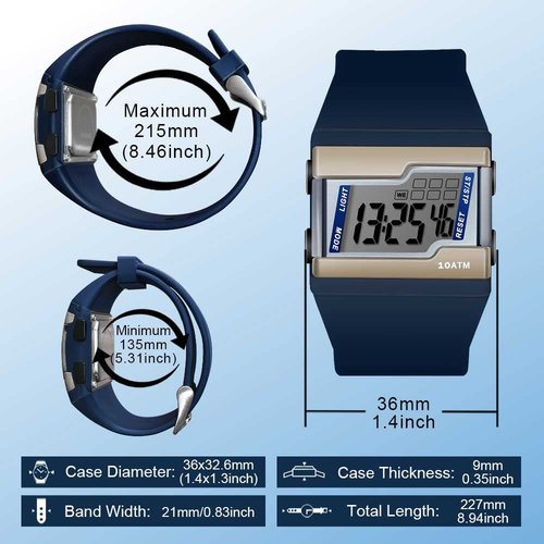 10 ATM Water Resistant Digital Wristwatch for Swimming and Diving with Multiple Functions of Lap Stopwatch, Alarm Clock, Calendar and Backlight