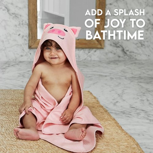 Dock & Bay Customized Baby Towel - Hooded Bath Towel with Embroidery | Quick Dry, Super Absorbent - Parker Pig - Small