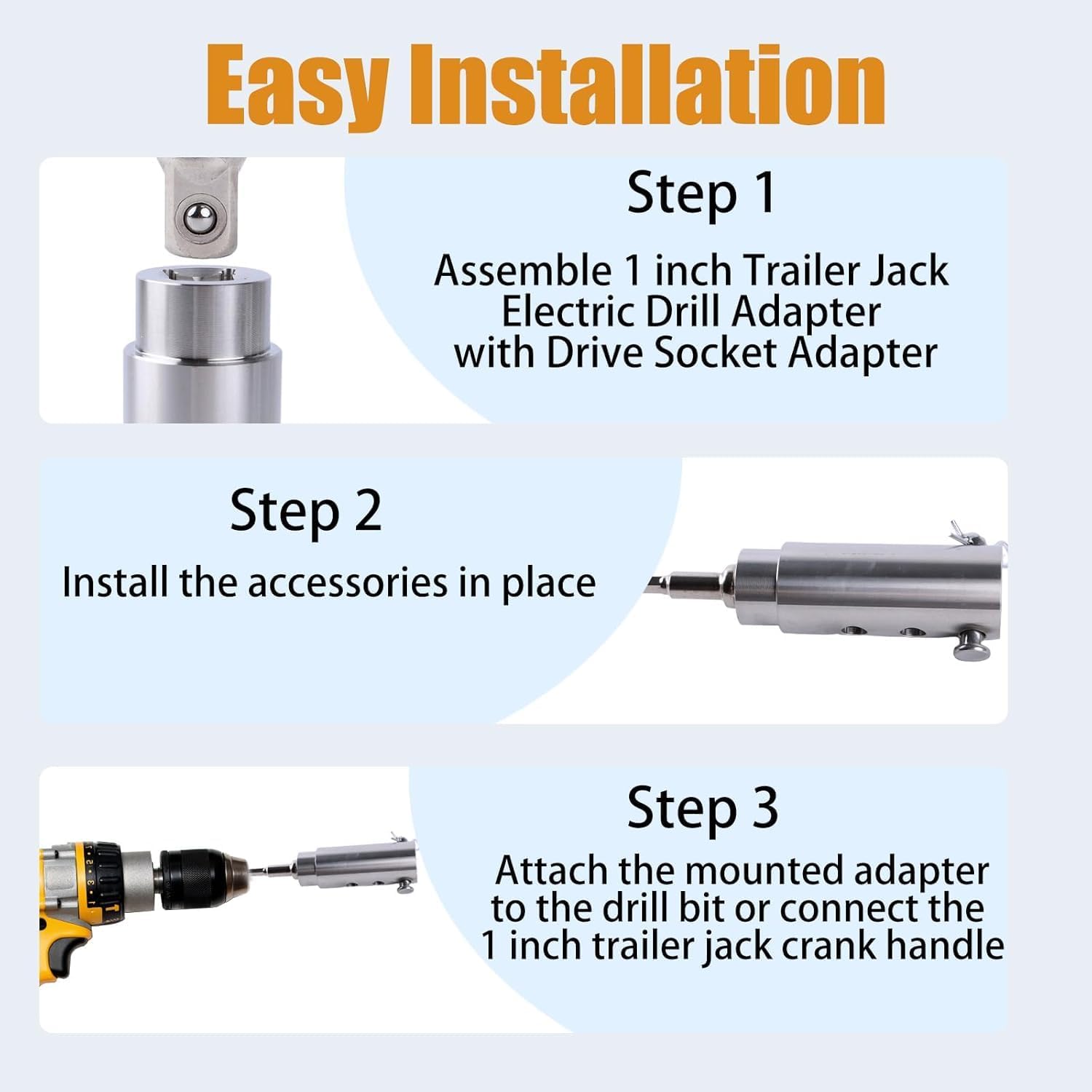 Skiennix Trailer Jack Drill Adapter - Stainless Steel Handle for 1 Inch Drive Shaft | Cordless Drill Compatible