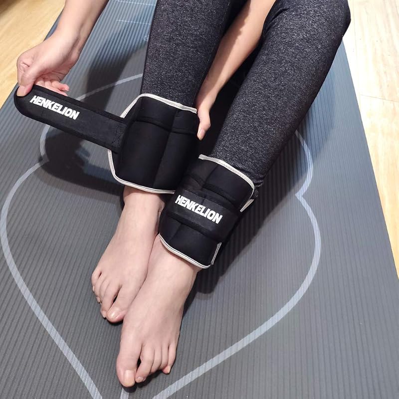 Adjustable Ankle Weights 4 lbs (2 x 2 lb) - Henkelion Set for Arms & Legs, Velcro, Breathable Cotton