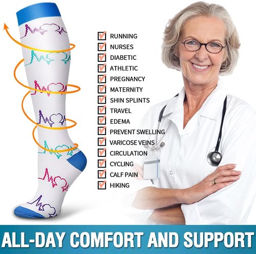 Bluemaple Copper Compression Socks - 6 Pack for Men & Women | Best Support for Circulation, Running & Nursing
