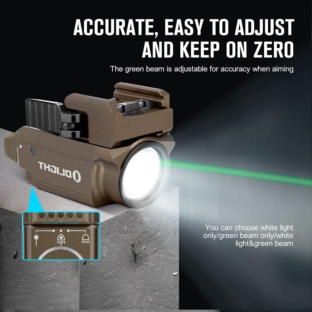 OLIGHT Baldr Mini Tactical Flashlight - 600 Lumens Green Beam & White LED | Compact Rechargeable, Desert Tan
