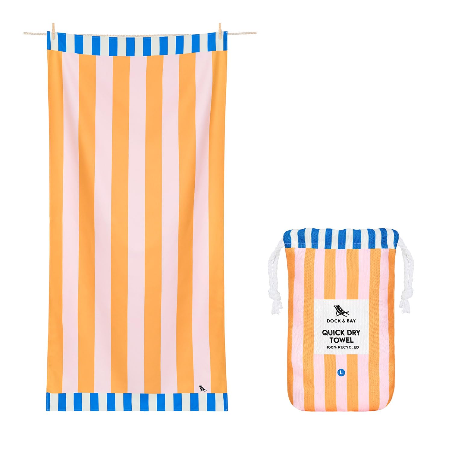 Dock & Bay Beach Towel - Quick Dry, Sand Free - Compact, Lightweight - 100% Recycled - Includes Bag - Mellow Yellow - Large (160x90cm, 63x35)