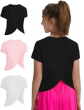EXARUS Girls Athletic Shirts Workout Split Back Teen T Shirt Quick Dry Activewear Short Sleeve Regular Fit Tees Casual Summer Kids Set 12Y