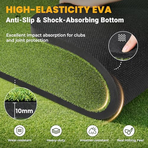 Golf Hitting Practice Mat 45MM Dual Turf with Ball Tray 5x4FT - 9 Holes