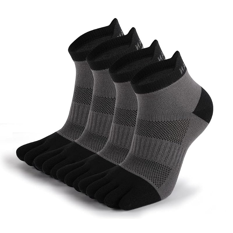 Men's Five Finger Toe Socks - Cotton Compression Crew Athletic Socks, 4 Pairs (Size 7-11) - Black