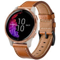 GARTOO Leather Band for Garmin Venu/Venu Sq/Vivoactive 3 Watch Bands, 20mm Leather Wristband Replacement Strap Women Men for Garmin Venu Sq, Vivoactive 3 Music, Forerunner 645/245 Music Brown