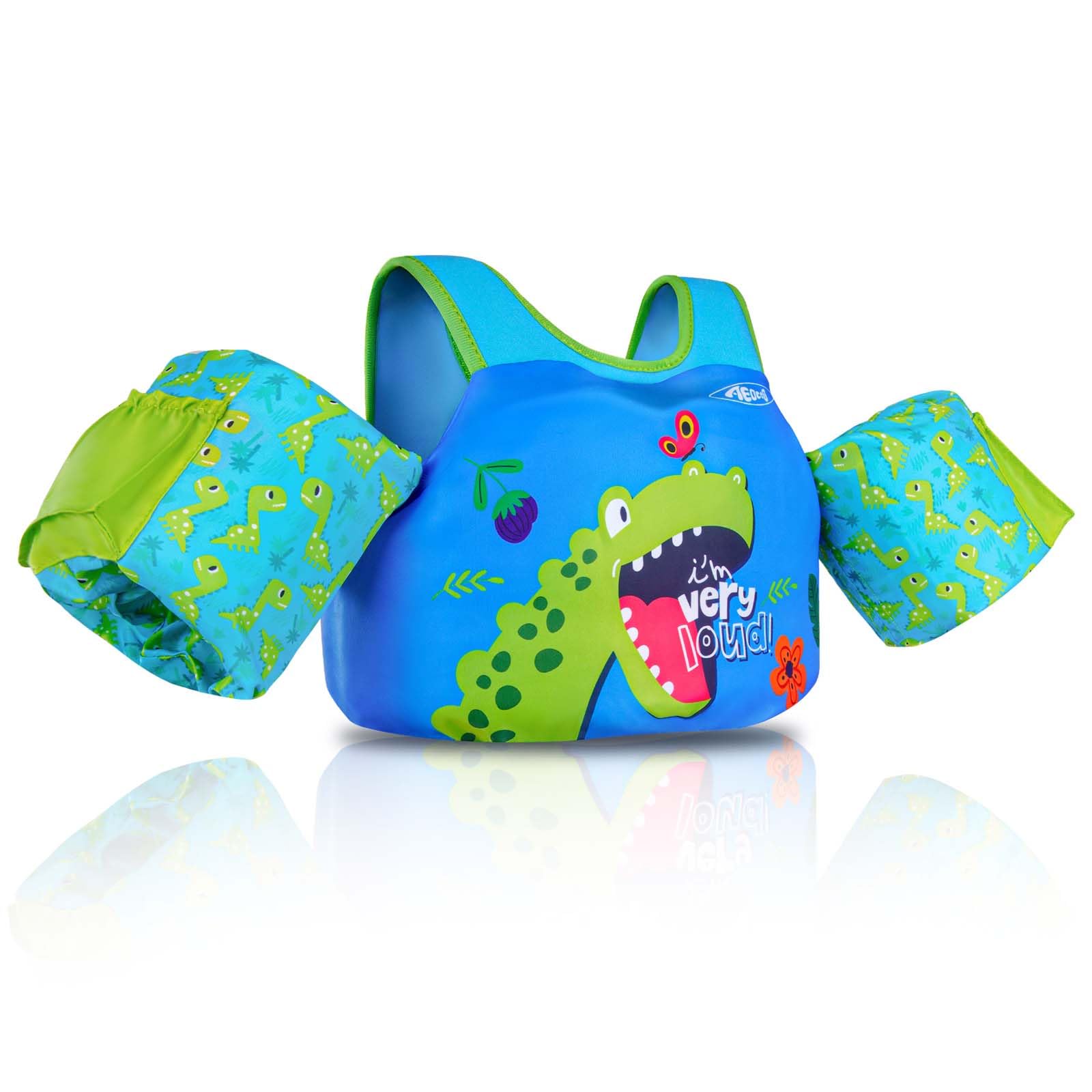 AEOCOO Puddle Float Jumper 30-50-60-70 Pounds, Toddler Swim Vest for 2-3-5-7 Years Old, Pool Floats with Swimming Arm Floaties Swim Jacket for Kids Swimmies, Boys, Girls, Niños, Dinosaur