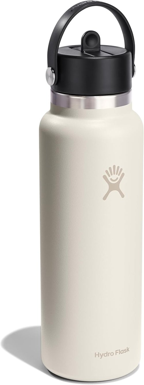 Hydro Flask Water Bottle - Insulated Stainless Steel with Wide Straw Lid | 40 Oz Ivory, Leakproof