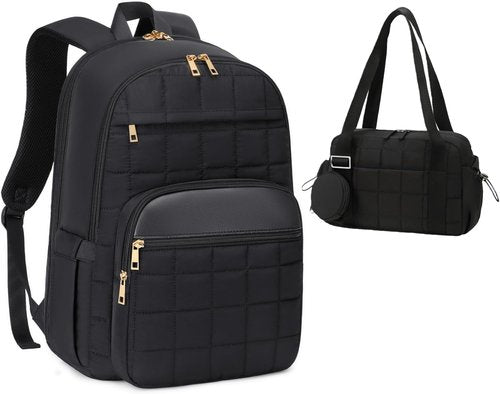 CAMTOP Work Backpack - Insulated Travel Backpack for Women | Puffer Quilted Design, Fits 15.6 Inch, Black