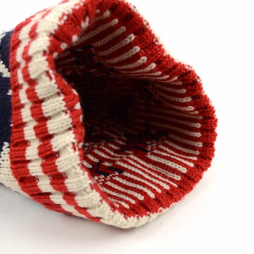 Parquet American Flag Knit Pom Beanie Ski Hat with Stars