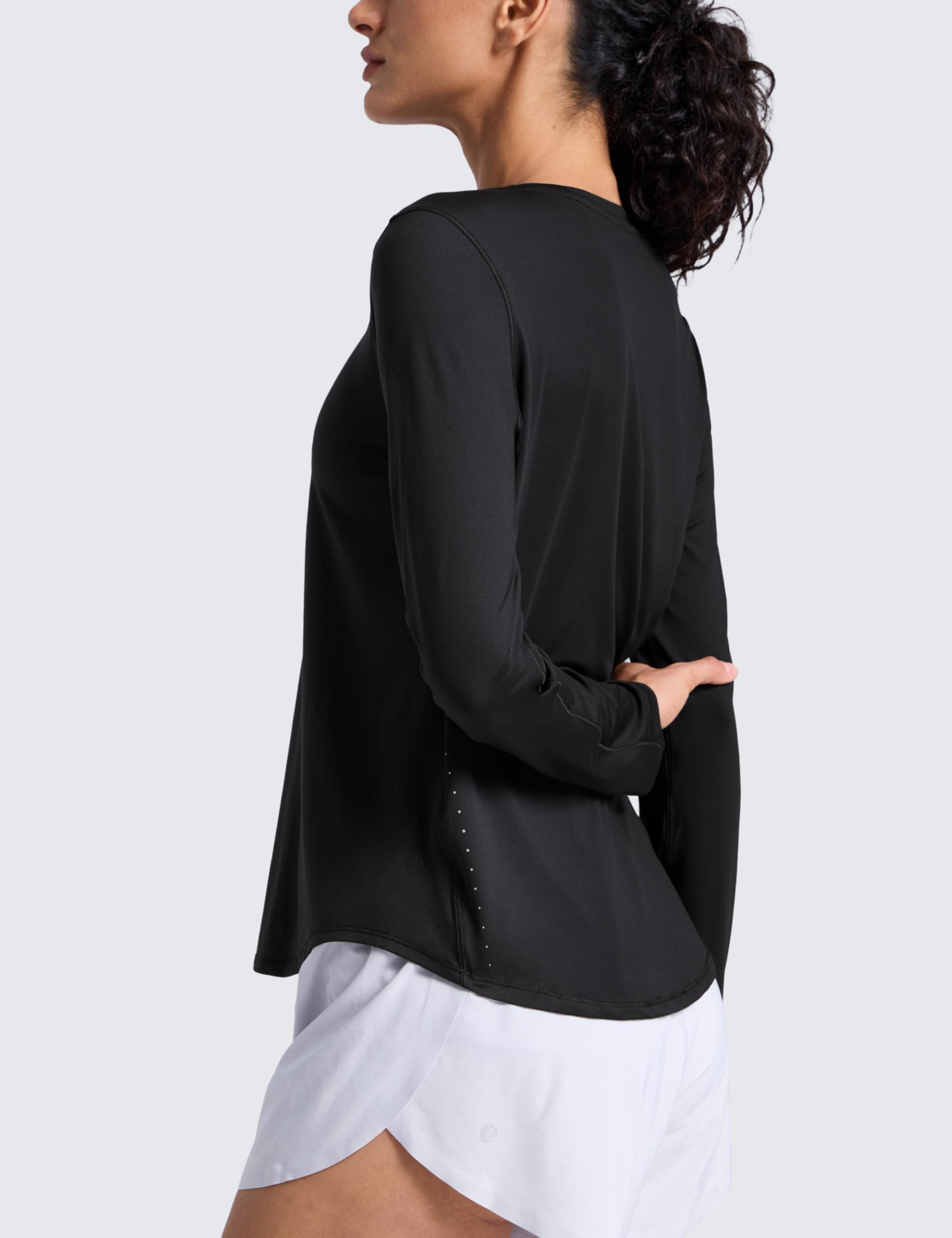 CRZ YOGA Lightweight Workout Long Sleeve Shirts for Women - Gym Running Fall Athletic Training T-Shirts High Neck Tops Black Medium
