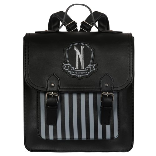 Addams Gothic Faux Leather Backpack Black fashion Back pack