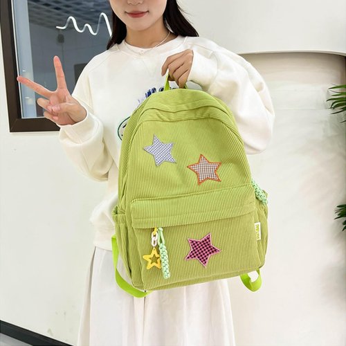 LONGSILVER Star Backpack Kawaii Large Capacity Aesthetic Rucksack Cute Accessories Bag for Woman Light-hearted Mori (Green,Large)