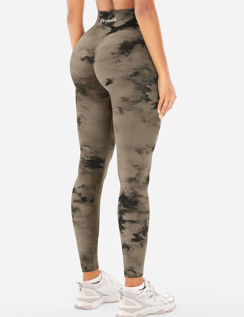 YEOREO Workout Leggings for Women Dazzle Scrunch Butt Lifting Leggings Seamless Screen Print Gym Yoga Pants Brown Cloud M