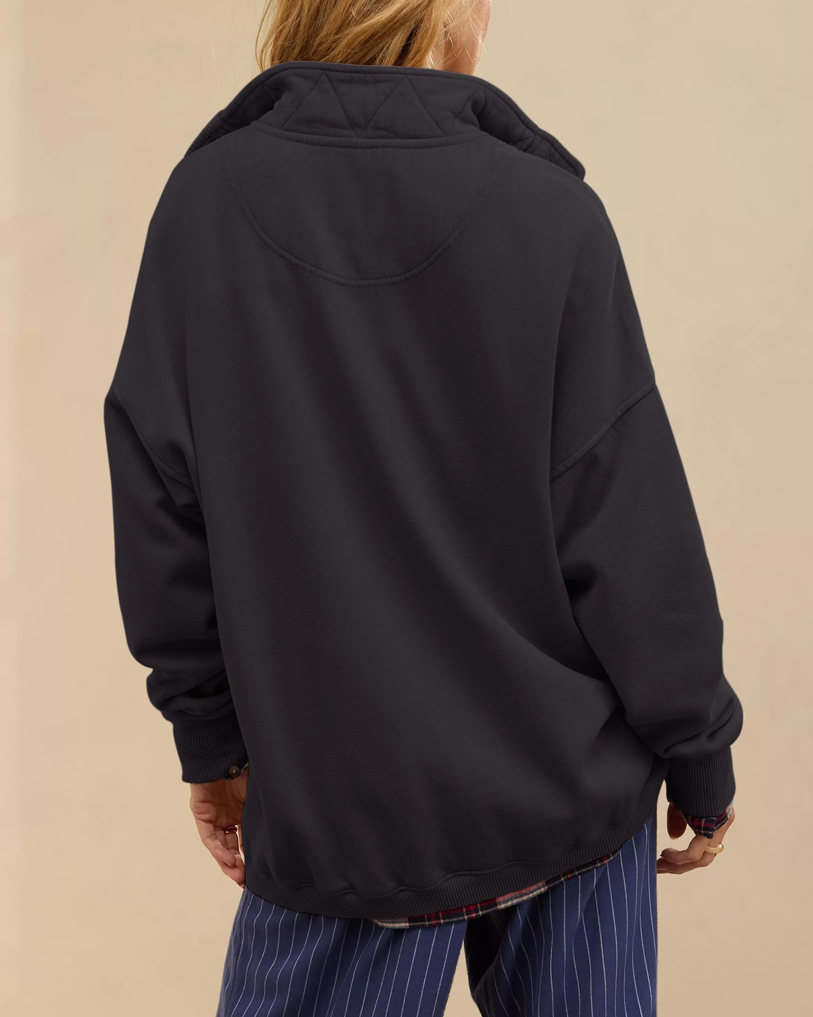 Gacaky Sweatshirt for Women Oversized Casual Long Sleeve Button Henley Neck Pullover Tops Fashion Outfits Clothes Black XX-Large