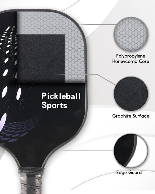 Graphite Pickleball Paddles Set of 4 Pickleball Racquet 6 Pickleball Balls 1 Bag 4 Replacement Soft Grip, Polypropylene Honeycomb Core Lightweight Indoor/Outdoor Pickle Ball Equipment (4)