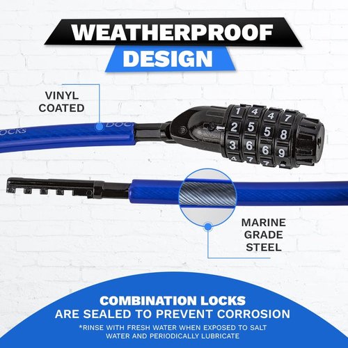 DocksLocks Weatherproof Coiled Security Cable Lock - 5ft to 25ft Lengths | Resettable Combination for Anti-Theft Protection on Kayaks, Bikes, and More