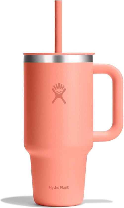 Hydro Flask Travel Tumbler - Insulated Stainless Steel with Handle, Lid & Straw | 32 Oz Sunglow