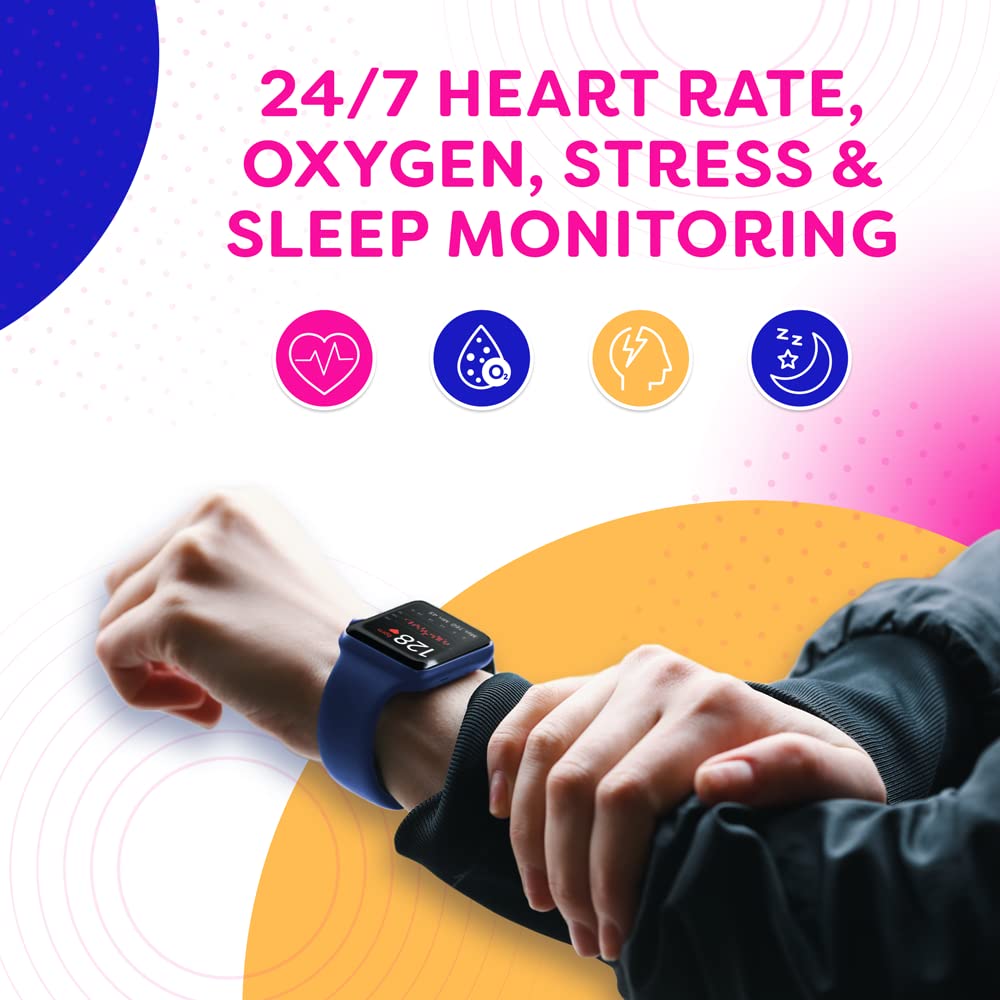 OCTANDRA Go VeryFit 1.69" Smart Watch - Heart Rate Blood Oxygen Saturation Sleep Monitor - Step Counter Pedometer - 5ATM Exercise Activity Fitness Tracker Watches for Men Women (ID207) (Blue)