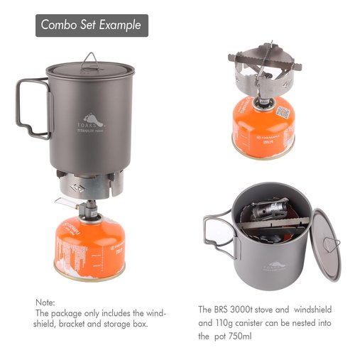BRS 3000T Stove Windscreen Titanium Camp Stove Windshield with Storage Box for Outdoor Camping Ultralight (Grey-with stand)