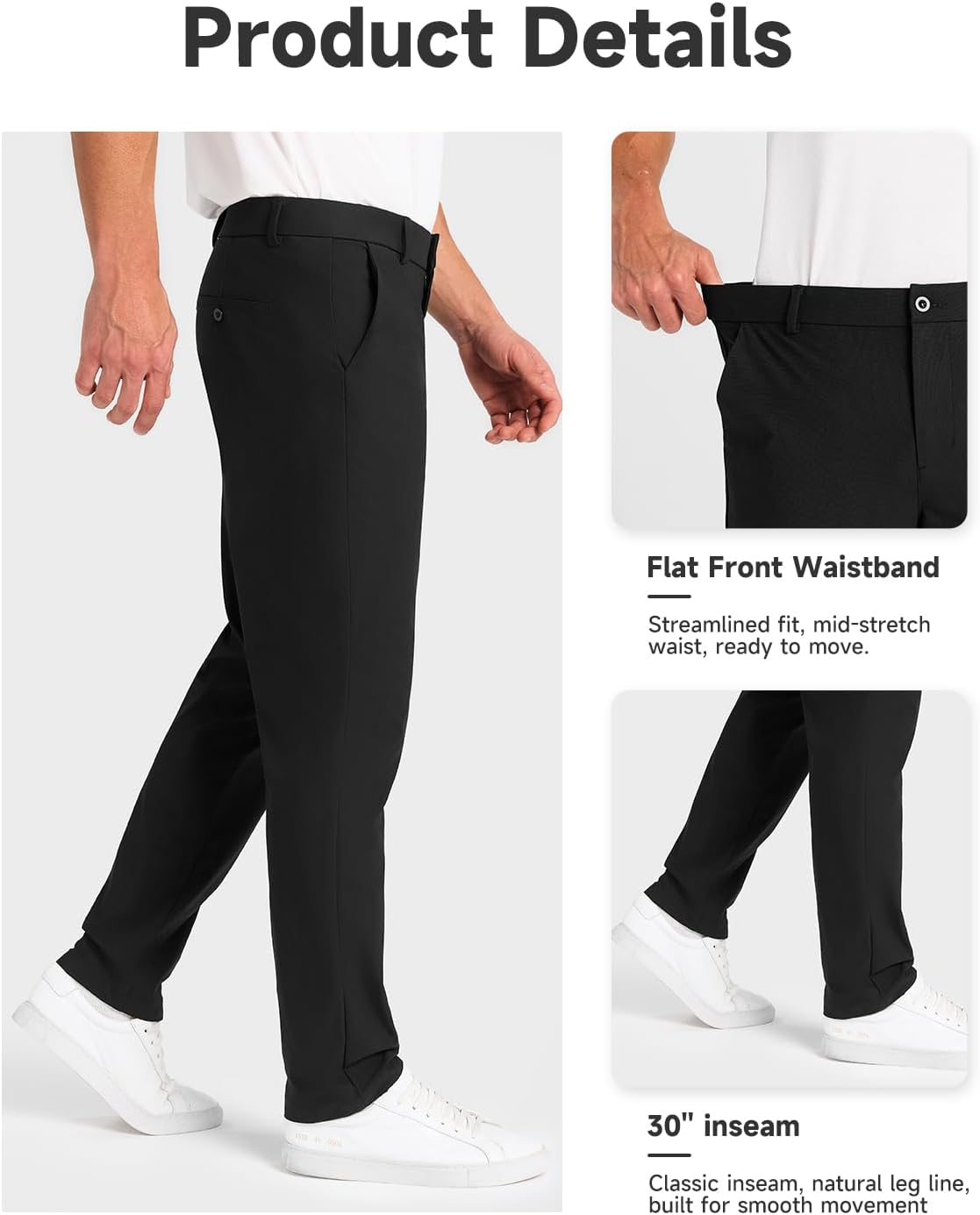 SNOWTEN Men's Classic Fit Golf Pants - Lightweight Stretch Dress Pants with Pockets | Sizes 30''/32''/34''