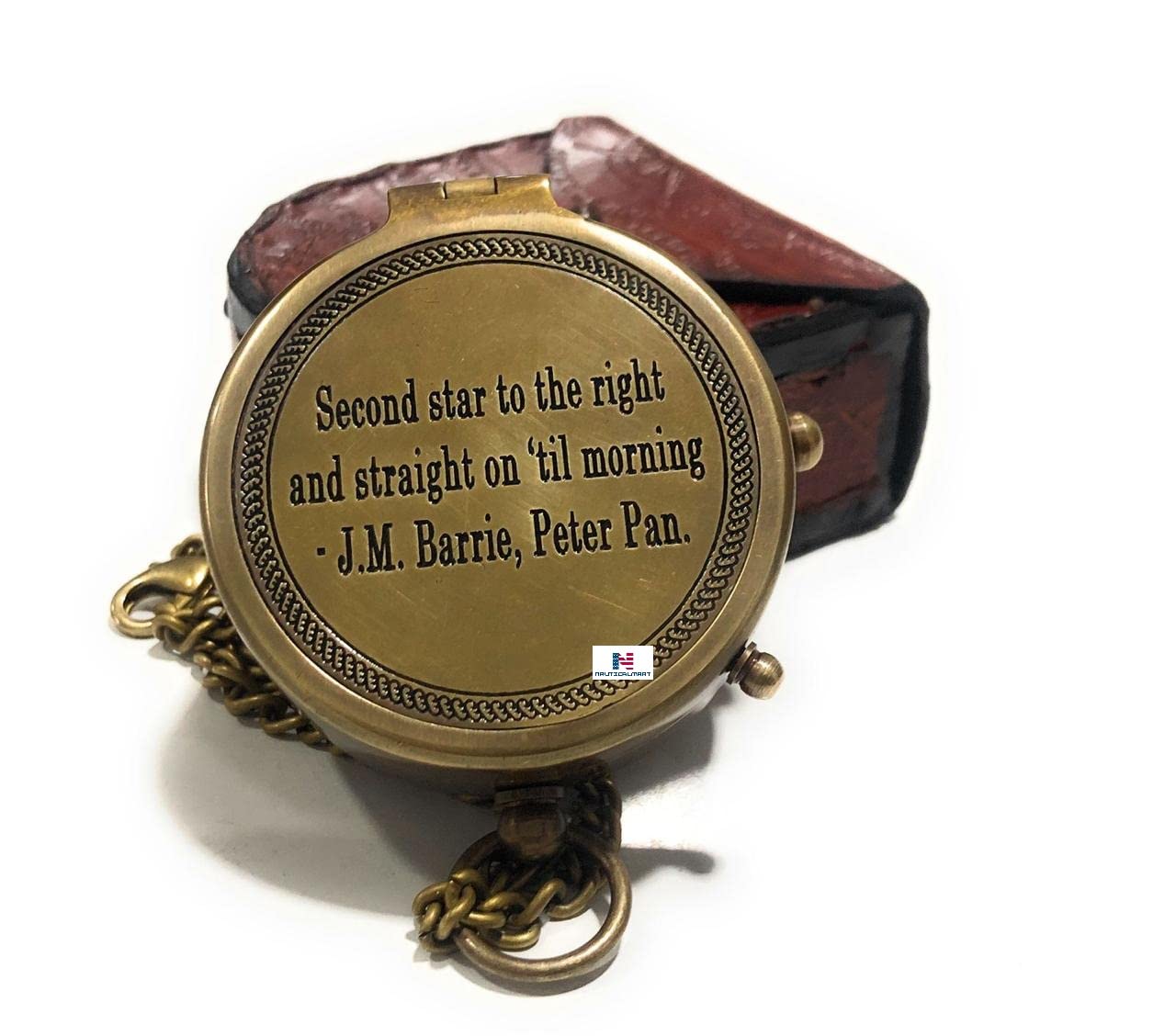 Second Star to The Right J. M. Barrie, Peter Pan Engraved Brass Compass Directional Compass Magnetic Pocket Personalized Gift for Camping, Hiking and Touring