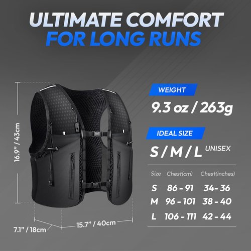 ALL REMATE All-in-One Multi Sport Trail Running Vest including Water Bottle, Whistle, 11 Pockets & 6 Straps – Ergonomic Lightweight Reflective Gear